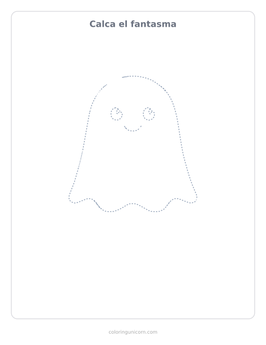 Ficha para calcar el fantasma, dibujo en línea de puntos para repasar con lápiz
