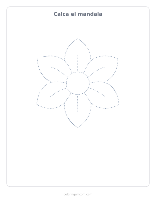 Ficha para calcar el mandala, dibujo en línea de puntos para repasar con lápiz