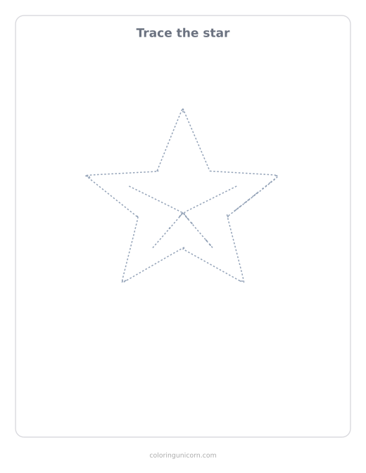 Printable star tracing page, dashed outline to trace with a pencil