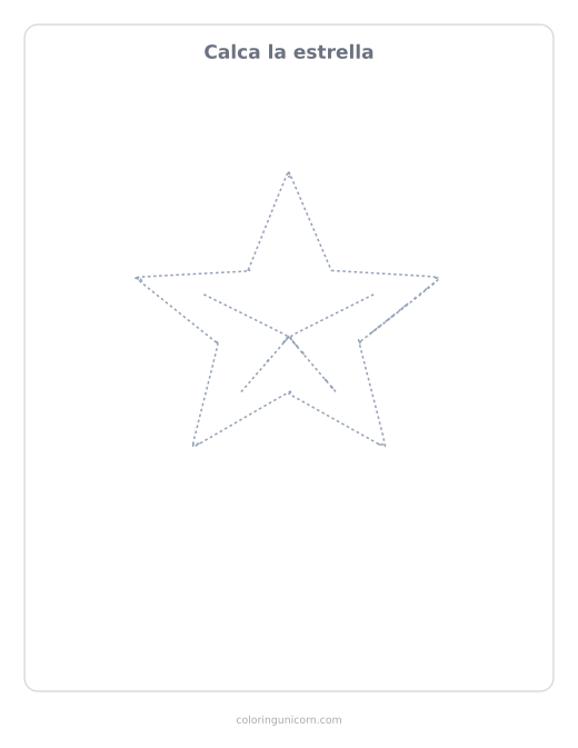 Ficha para calcar la estrella, dibujo en línea de puntos para repasar con lápiz