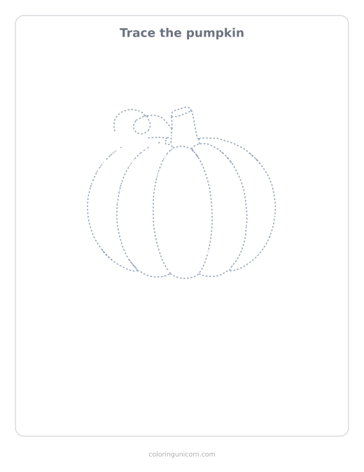 Printable pumpkin tracing page, dashed outline to trace with a pencil
