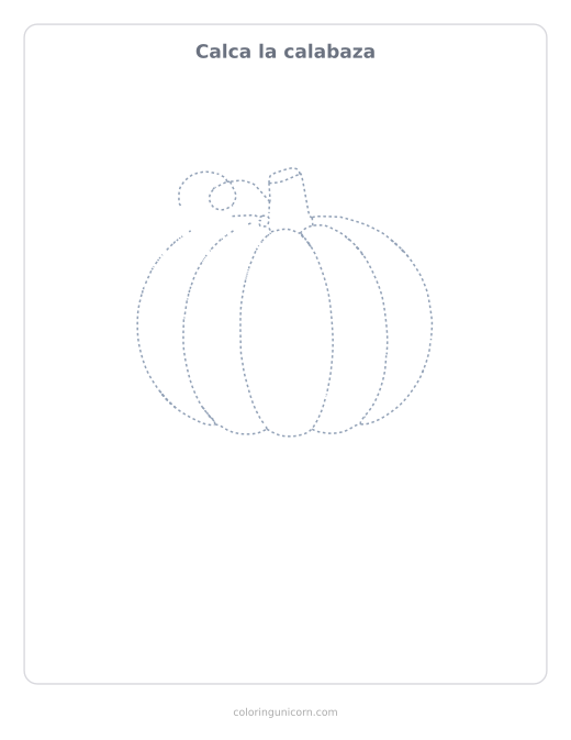 Ficha para calcar la calabaza, dibujo en línea de puntos para repasar con lápiz