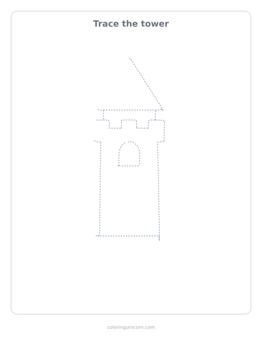 Printable tower tracing page, dashed outline to trace with a pencil