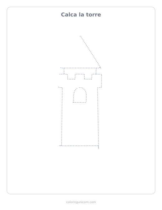 Ficha para calcar la torre, dibujo en línea de puntos para repasar con lápiz