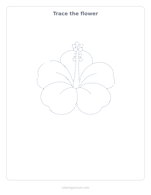 Printable flower tracing page, dashed outline to trace with a pencil
