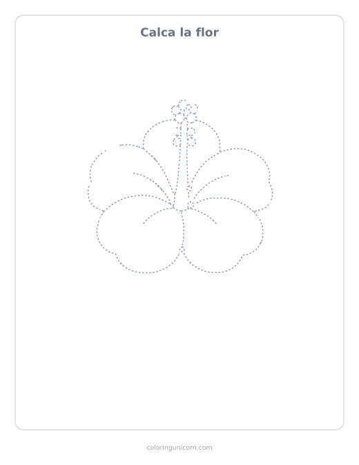 Ficha para calcar la flor, dibujo en línea de puntos para repasar con lápiz